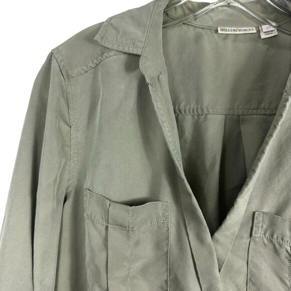 Anthropologie Holding Horses Chambray Surplice Hunter Green Top Size 2P - Picture 7 of 15